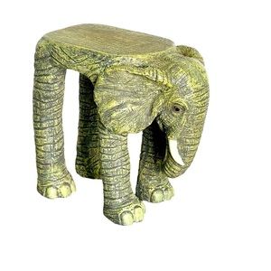 Tall Vintage Resin Elephant Statue Pedestal Plant Holder, Home Decor 11’’